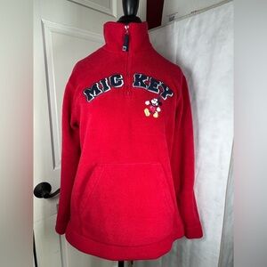 VTG Disney Mickey Mouse Womans Fleece Sweatshirt Red Quarter Zip Size Medium